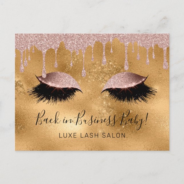 Carte Postale Salon de beauté Parties scintillant or réouverture (Devant)