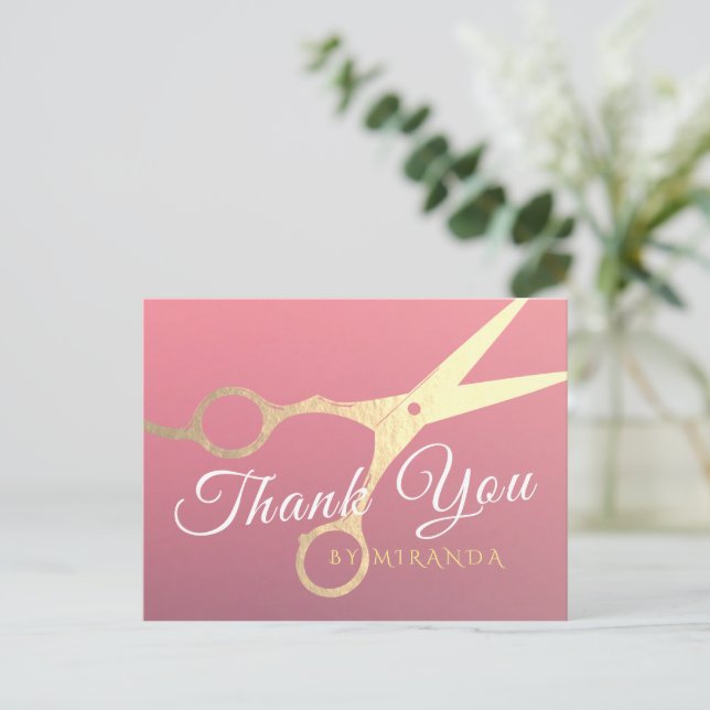 Carte Postale Salon de maquillage moderne ciseaux d'or rose (Debout devant)