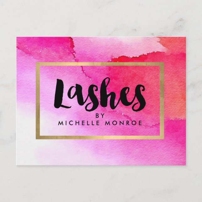Carte Postale Salon des extensions Lash en Aquarelles Roses Gras (Devant)