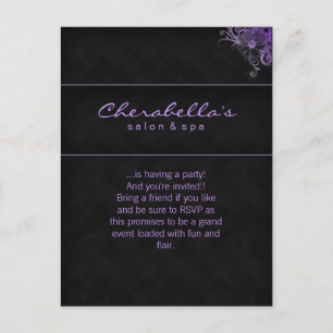 Carte Postale Salon Spa Floral Postcard Invitation Purple Black