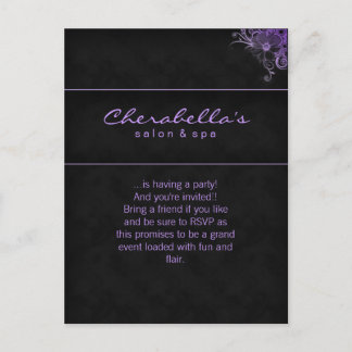 Carte Postale Salon Spa Floral Postcard Invitation Purple Black