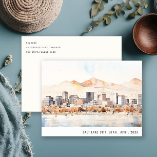Carte Postale Salt Lake City, Utah Aquarelle Paysage Voyage