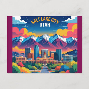 Carte Postale Salt Lake City Utah aquarelle vintage Voyage