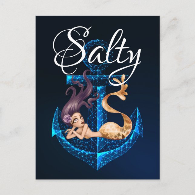 Carte Postale Salty ~ Ancre et Mermaid Sea Life (Devant)