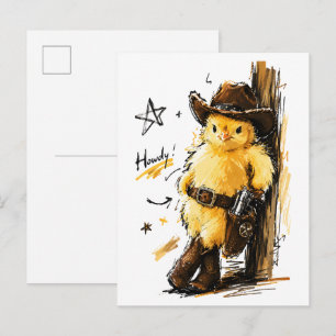 Carte Postale Salut joli bébé poussin cowboy Art western