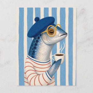 Carte Postale Salutation Côtière Française Chic Sardine Café Iov