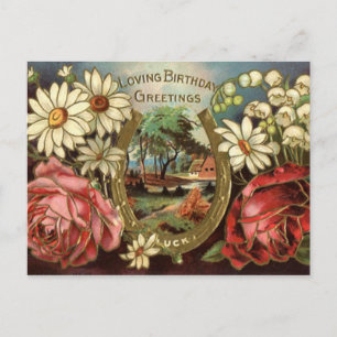 Carte Postale Salutation d'anniversaire avec Roses