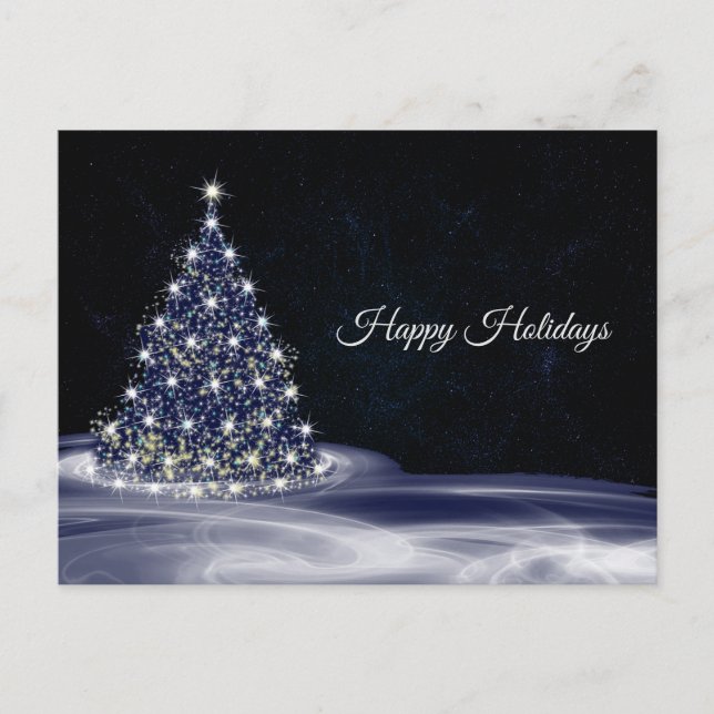 Carte Postale Salutation de Noël Arbre Bleu Brillant Hiver Marin (Devant)