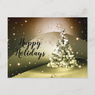 Carte Postale Salutation de Noël Arbre d'Or Étoiles brillantes é