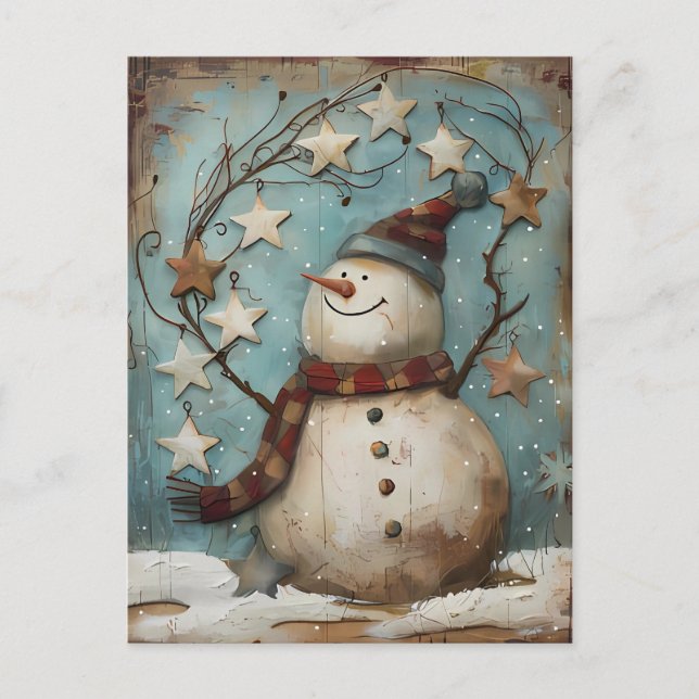 Carte Postale Salutation de Noël avec Snowman (Devant)