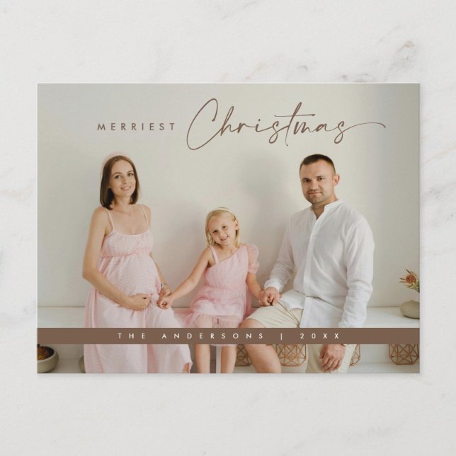 Carte Postale Salutation de Noël contemporaine, photo de famille (Devant)