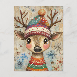 Carte Postale Salutation de Noël festive avec cerf