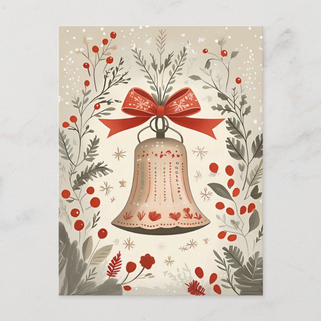 Carte Postale Salutation de Noël Festive Bell (Devant)