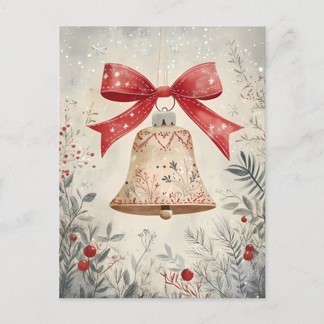 Carte Postale Salutation de Noël Festive Bell (Devant)