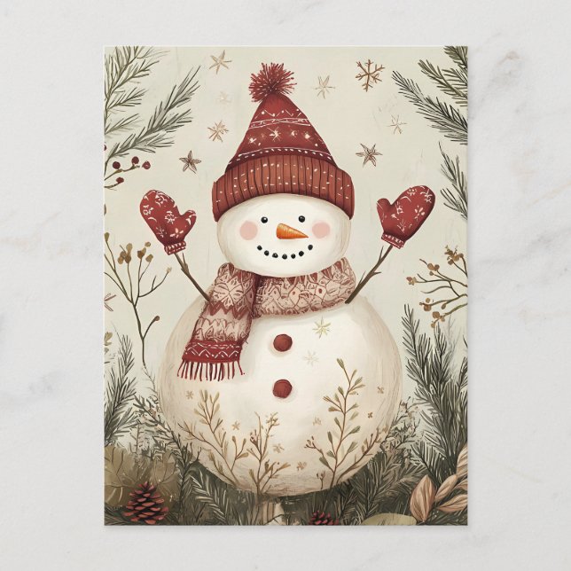 Carte Postale Salutation de Noël Festive Snowman (Devant)