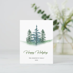 Carte Postale Salutation de Noël minimaliste de Pine d'Aquarelle