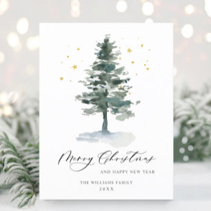 Carte Postale Salutation de Noël minimaliste Élégante Arbre à Pi