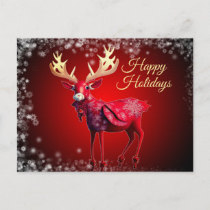 Carte Postale Salutation de Noël Renne Rouge Vacances d'Hiver