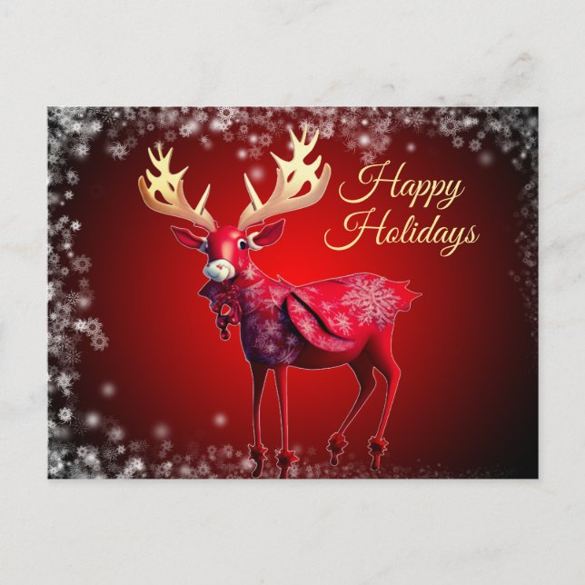 Carte Postale Salutation de Noël Renne Rouge Vacances d'Hiver (Devant)
