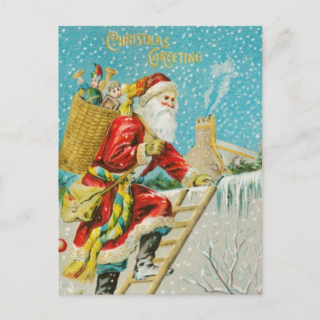 Carte Postale Salutation de Noël vintage Père Noël (Devant)