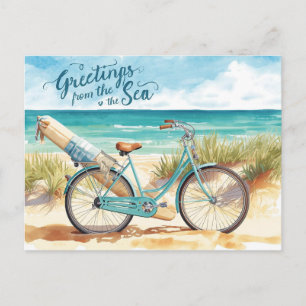 Carte Postale Salutation de surfeur de la mer avec planche et vé