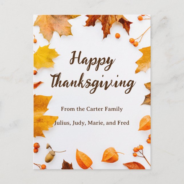 Carte Postale Salutation de Thanksgiving feuille d'automne heure (Devant)