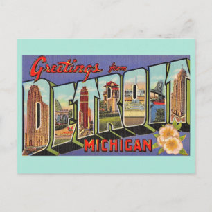 Carte Postale Salutation Détroit Michigan Vintage