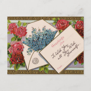 Carte Postale Salutation florale vintage