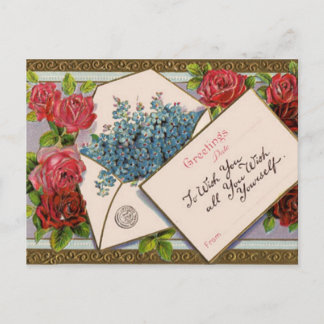 Carte Postale Salutation florale vintage