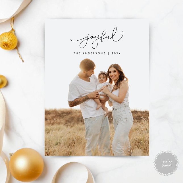 Carte Postale Salutation joyeuse, Joyeux Noël Famille Photo (Joyful Greeting, Merry Christmas Family Photo Postcard, Modern Minimalist themed)
