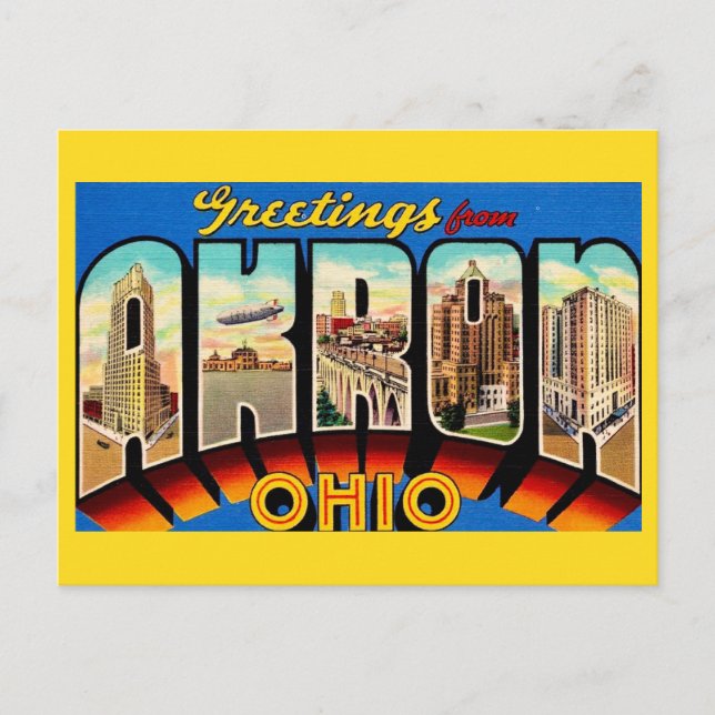 Carte Postale Salutation Rétro Akron Ohio  (Devant)