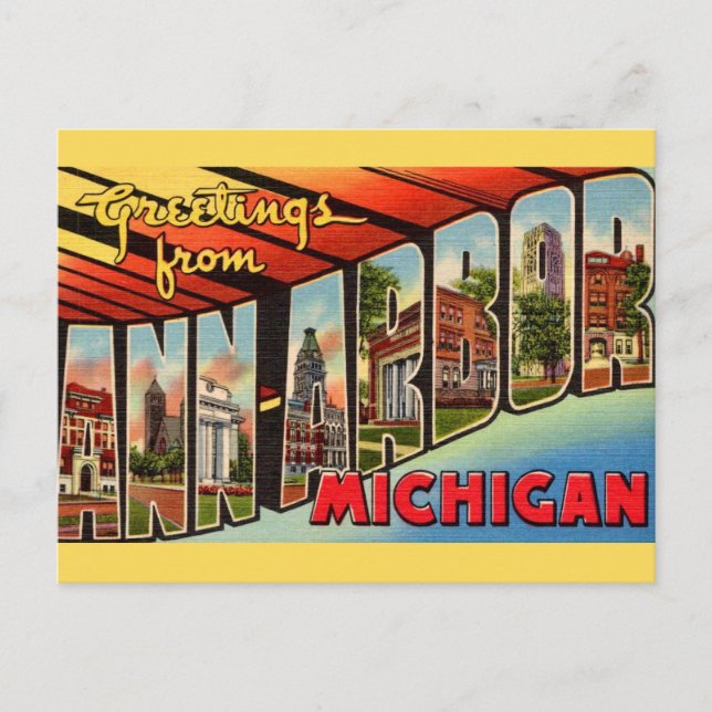 Carte Postale Salutation Rétro Ann Arbor Michigan (Devant)