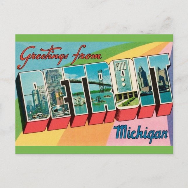 Carte Postale Salutation rétro Détroit Michigan (Devant)