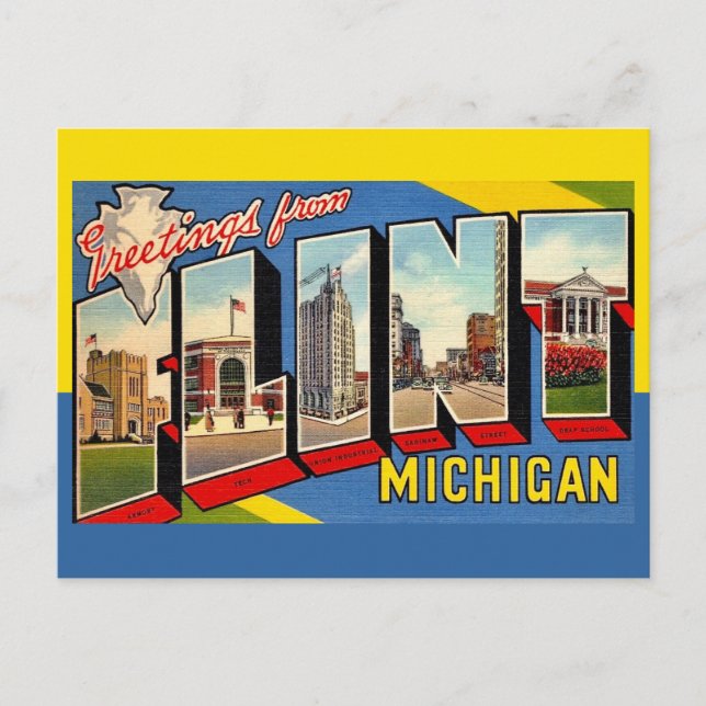 Carte Postale Salutation Rétro Flint Michigan (Devant)