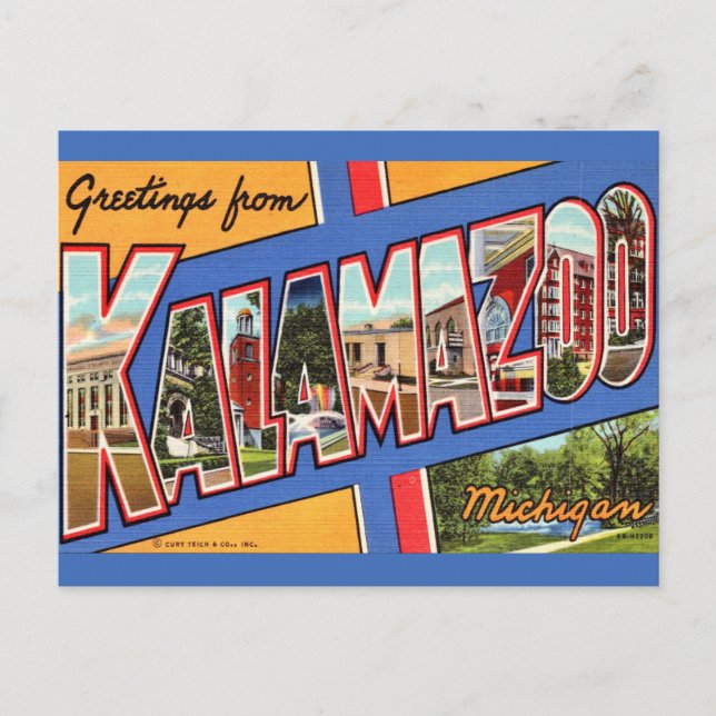 Carte Postale Salutation Retro Kalamazoo Michigan (Devant)