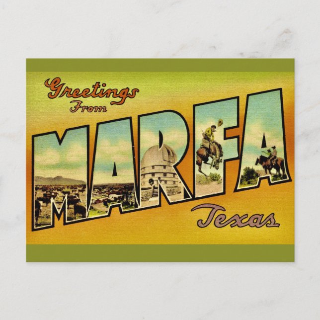 Carte Postale Salutation Rétro Marfa Texas (Devant)