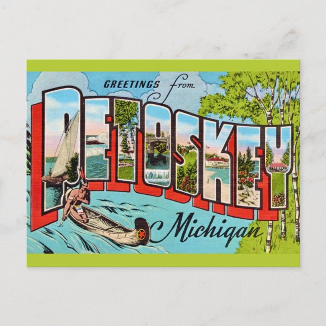 Carte Postale Salutation rétro Petosky Michigan (Devant)