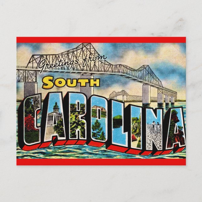 Carte Postale Salutation Vintage de Caroline du Sud (Devant)