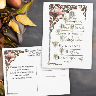 Carte Postale Salutation Vintage Ornate Thanksgiving