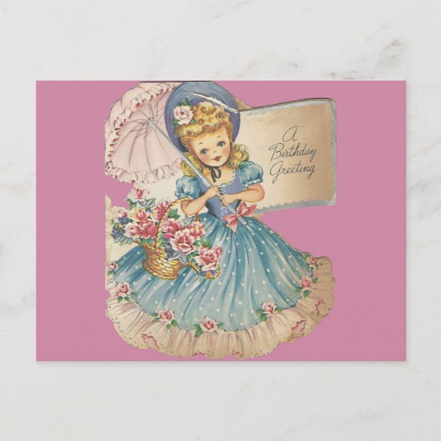 Carte Postale Salutation vintage pour fille d'anniversaire (Devant)