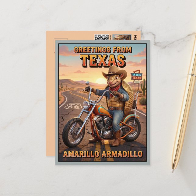 Carte Postale Salutations 3D d'Amarillo du Texas Voyage (Devant/Arrière en situation)