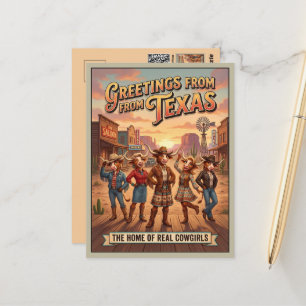 Carte Postale Salutations 3D de Texas Cowgirls Travel