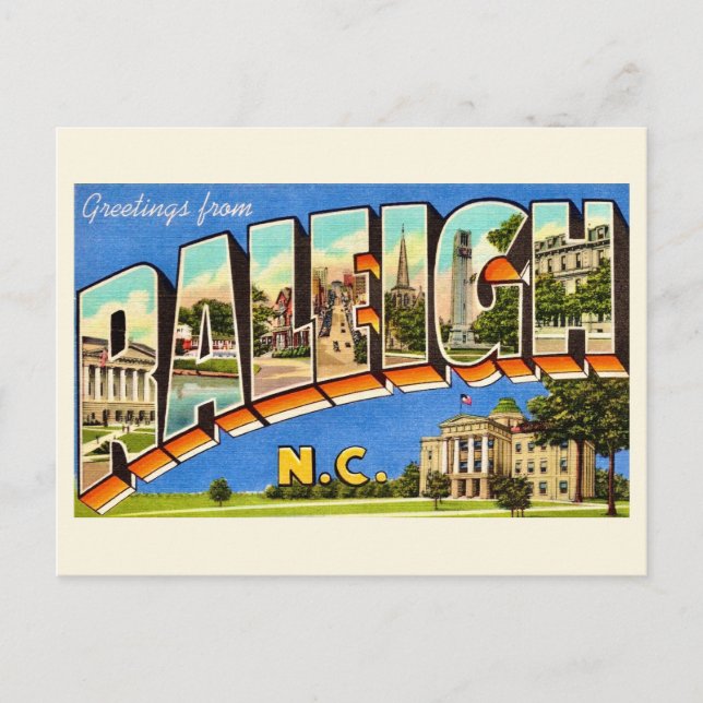 Carte Postale Salutations colorées de Raleigh NC  (Devant)