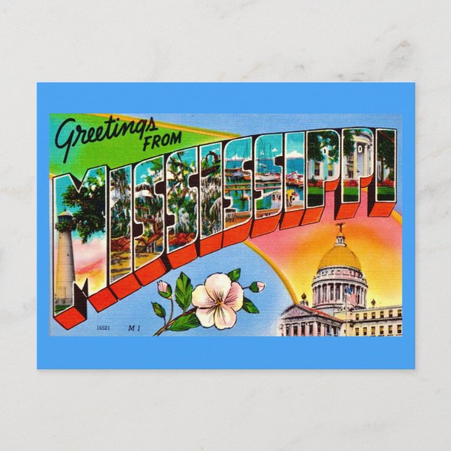 Carte Postale Salutations colorées du Mississippi  (Devant)