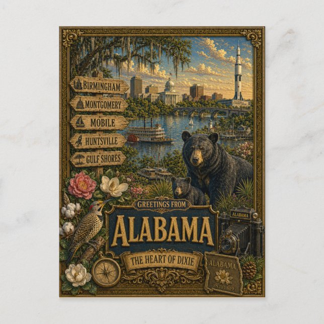 Carte Postale Salutations d'Alabama | Art Rétro Vintage (Devant)