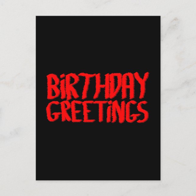 Carte Postale Salutations d'anniversaire. Rouge et Noir. (Devant)