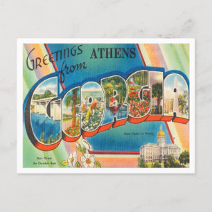 Carte Postale Salutations d'Athènes, Géorgie Vintage voyage