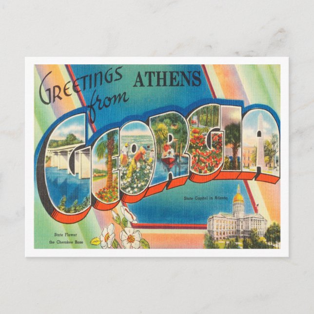 Carte Postale Salutations d'Athènes, Géorgie Vintage voyage (Devant)