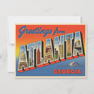 Carte Postale Salutations d'Atlanta, Géorgie Vintage