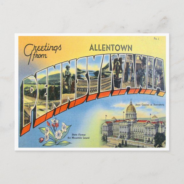 Carte Postale Salutations de Allentown, Pennsylvanie (Devant)